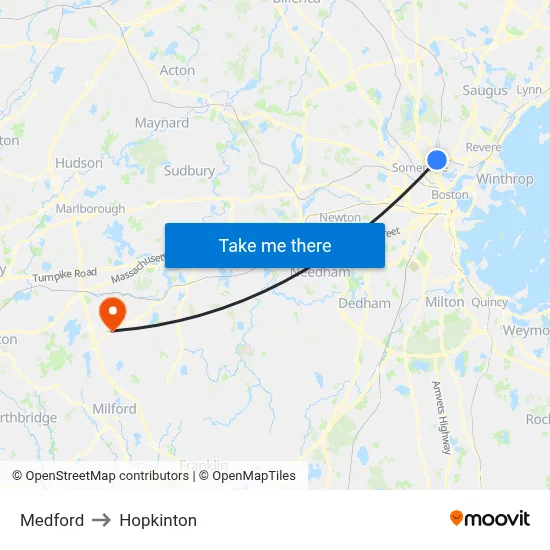 Medford to Hopkinton map