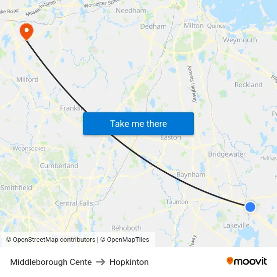 Middleborough Cente to Hopkinton map