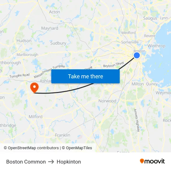 Boston Common to Hopkinton map