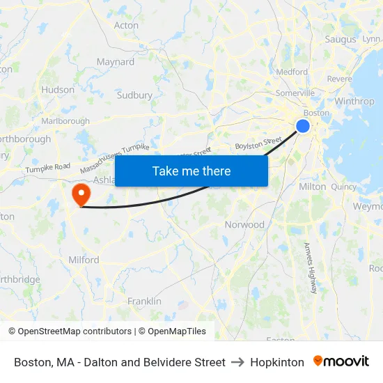 Boston, MA - Dalton and Belvidere Street to Hopkinton map