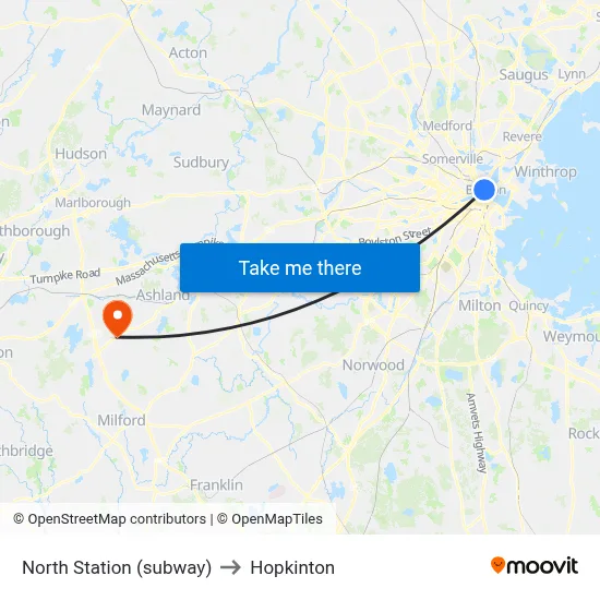 North Station (subway) to Hopkinton map
