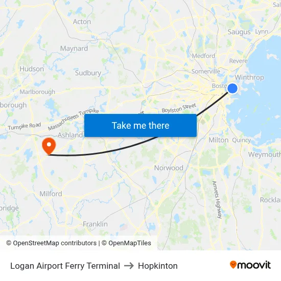 Logan Airport Ferry Terminal to Hopkinton map