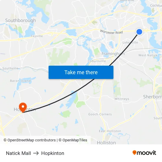 Natick Mall to Hopkinton map