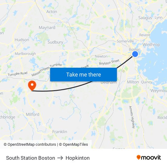 South Station Boston to Hopkinton map