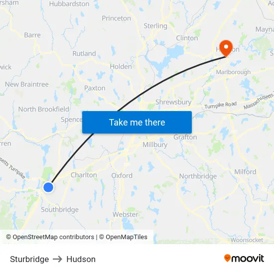 Sturbridge to Hudson map