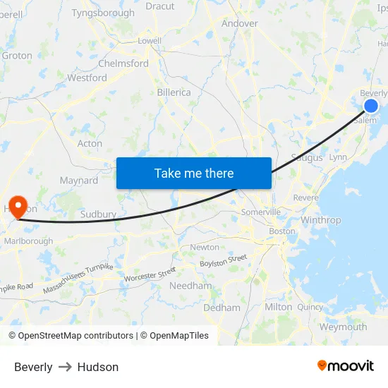Beverly to Hudson map