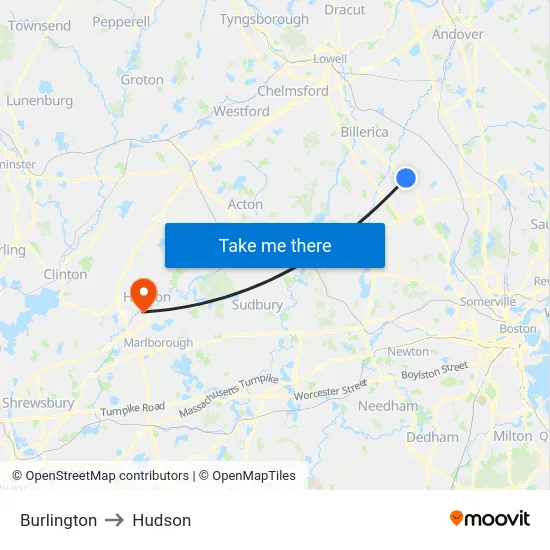 Burlington to Hudson map