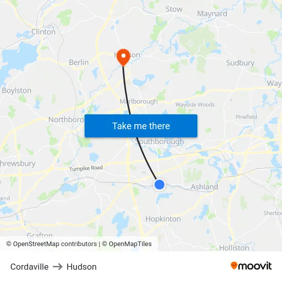 Cordaville to Hudson map