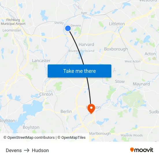 Devens to Hudson map