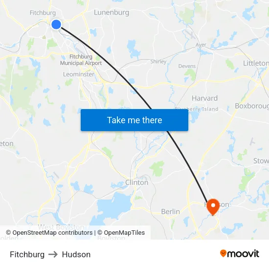 Fitchburg to Hudson map