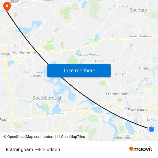 Framingham to Hudson map