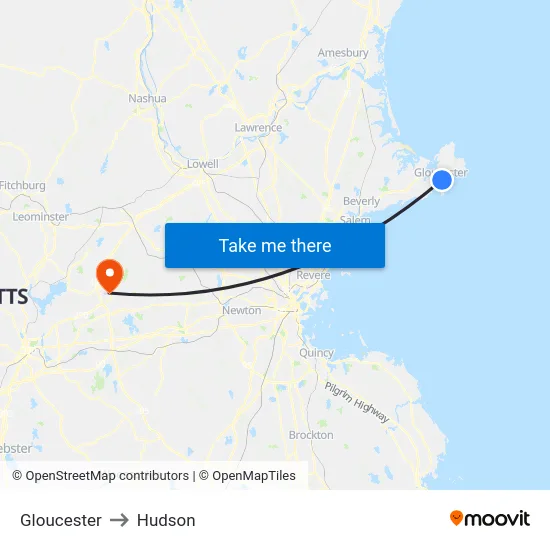 Gloucester to Hudson map