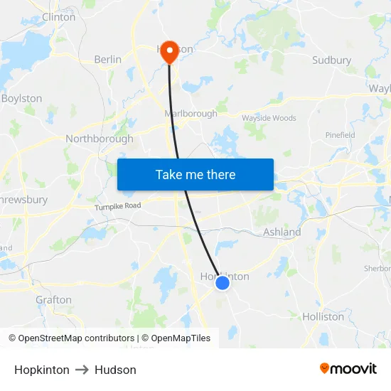 Hopkinton to Hudson map