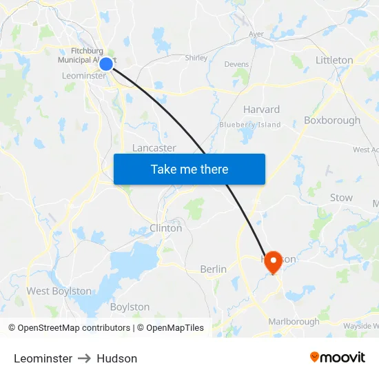 Leominster to Hudson map