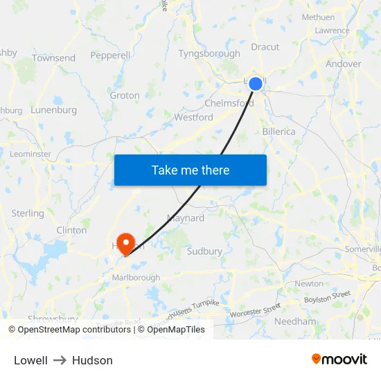 Lowell to Hudson map