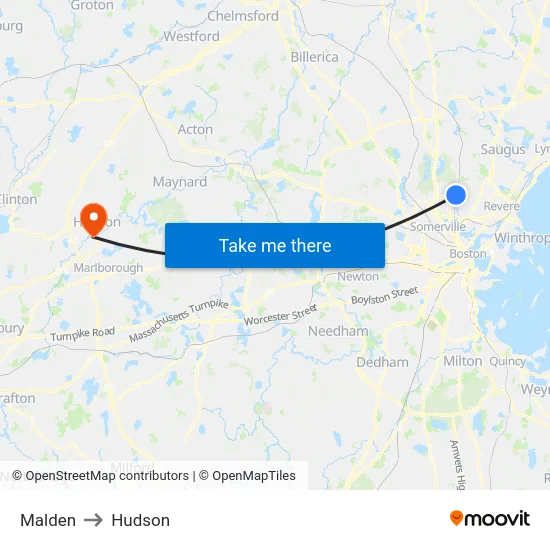 Malden to Hudson map