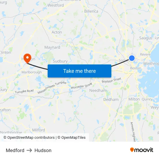 Medford to Hudson map