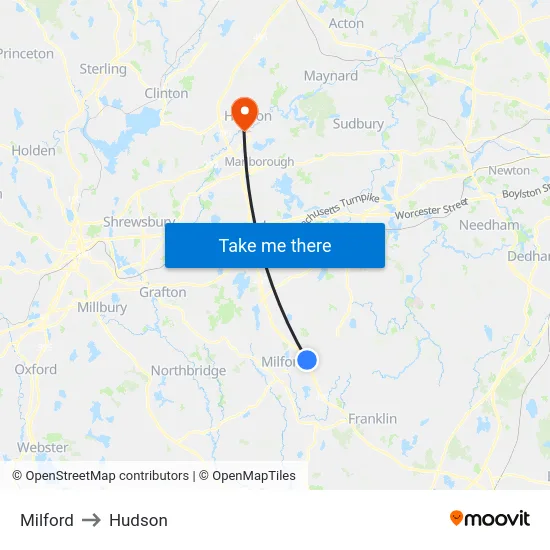 Milford to Hudson map
