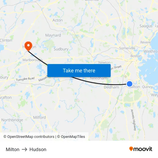 Milton to Hudson map