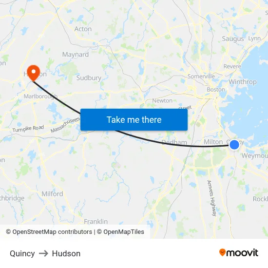 Quincy to Hudson map