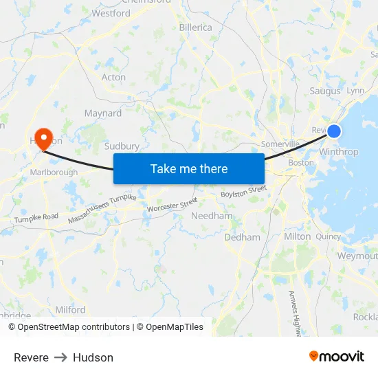 Revere to Hudson map