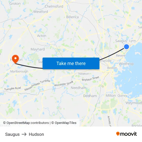 Saugus to Hudson map