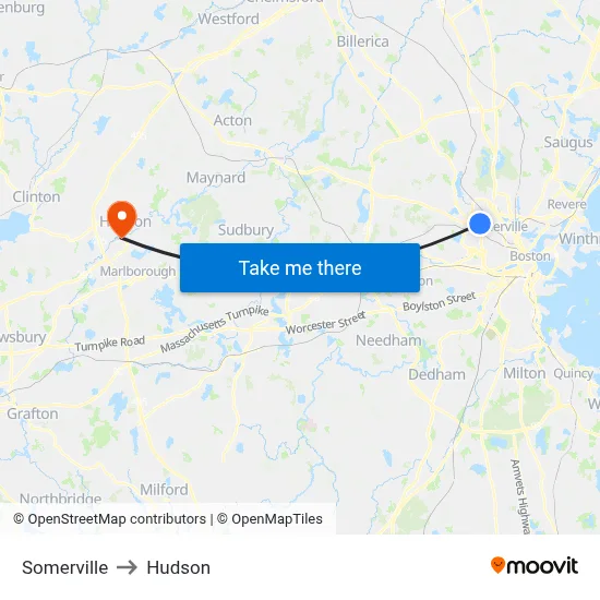 Somerville to Hudson map