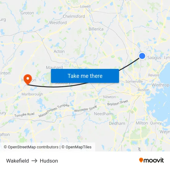 Wakefield to Hudson map