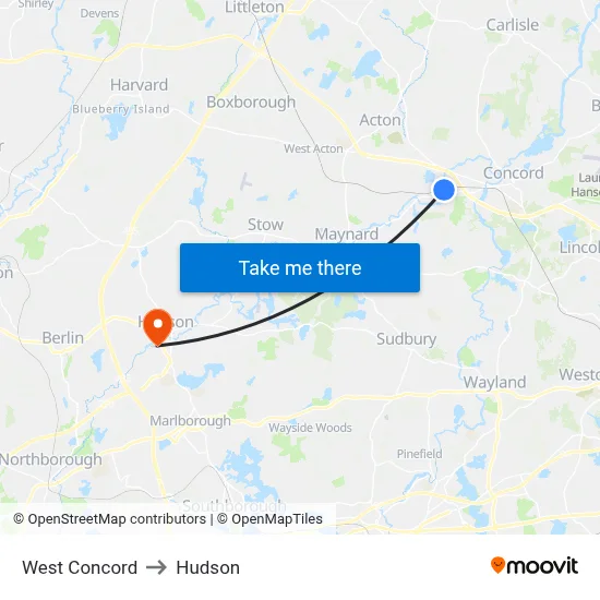 West Concord to Hudson map