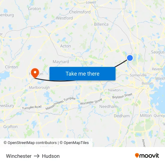 Winchester to Hudson map