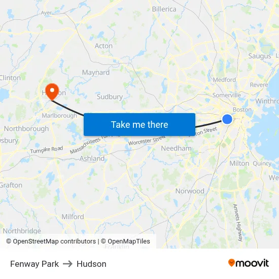 Fenway Park to Hudson map