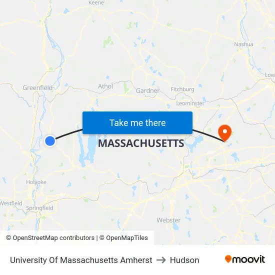 University Of Massachusetts Amherst to Hudson map