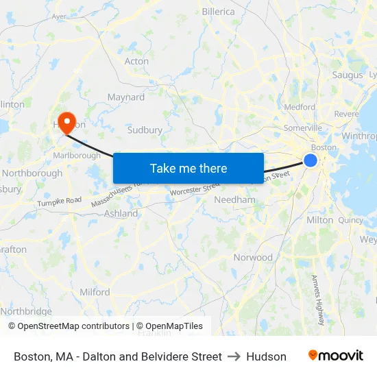 Boston, MA - Dalton and Belvidere Street to Hudson map