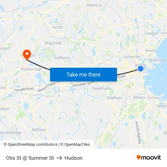 Otis St @ Summer St to Hudson map