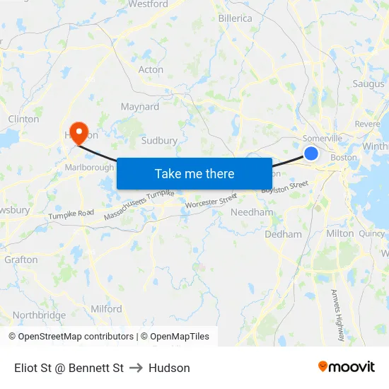 Eliot St @ Bennett St to Hudson map