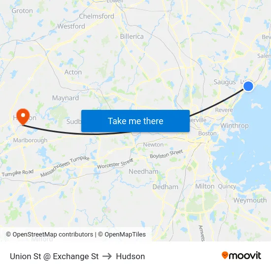 Union St @ Exchange St to Hudson map