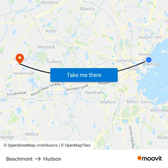 Beachmont to Hudson map