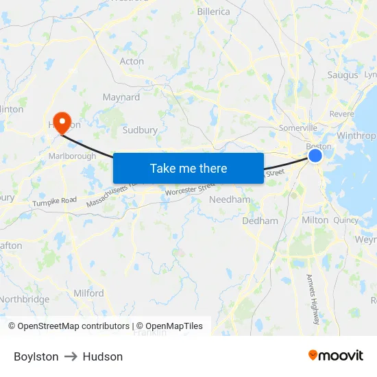 Boylston to Hudson map