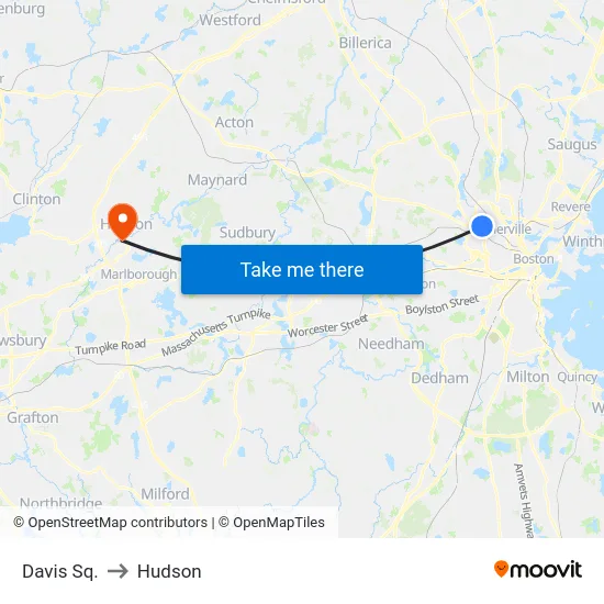 Davis Sq. to Hudson map
