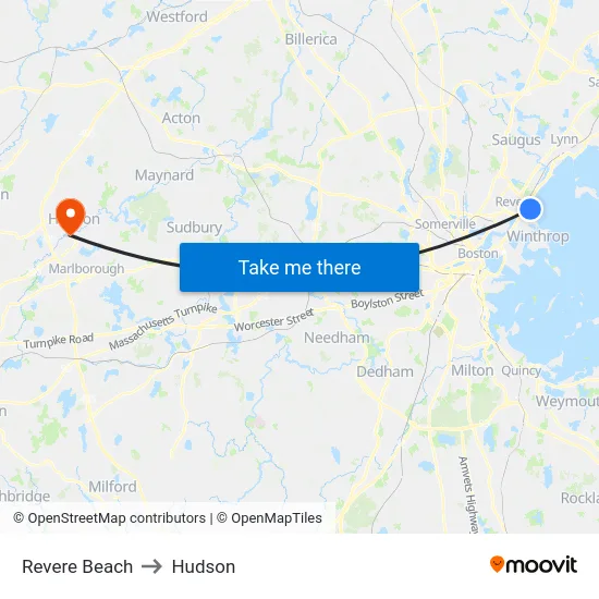 Revere Beach to Hudson map