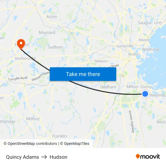 Quincy Adams to Hudson map