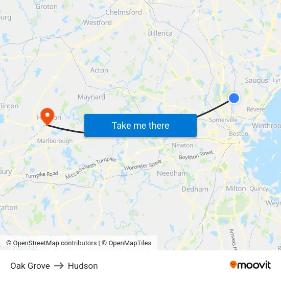 Oak Grove to Hudson map