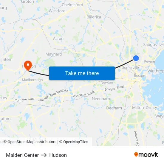 Malden Center to Hudson map
