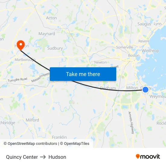 Quincy Center to Hudson map