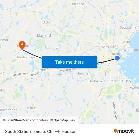 South Station Transp. Ctr to Hudson map
