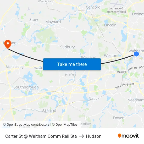 Carter St @ Waltham Comm Rail Sta to Hudson map
