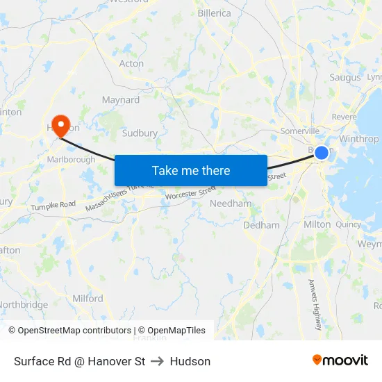 Surface Rd @ Hanover St to Hudson map