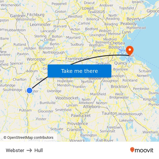 Webster to Hull map