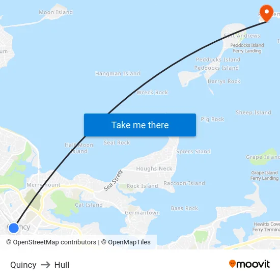 Quincy to Hull map