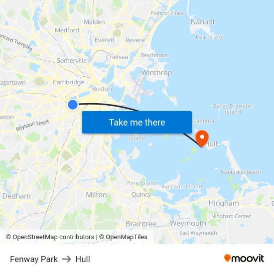 Fenway Park to Hull map